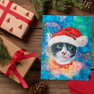 Süße Schwarz-Weiß-Katze Feiertags-Weihnachtsgesche Puzzle