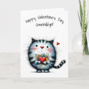 Süße Schwarz-Weiß-Katze Frohen Valentinstag Karte