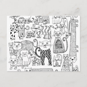 Süße Schwarz-Weiß-Kitty-Katze-Muster Postkarte