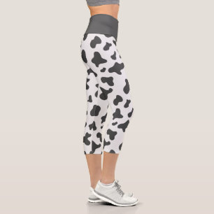 Süße Schwarz-Weiß-Kuh-Druck gesprenkeltes Kuhfell- Capri Leggings