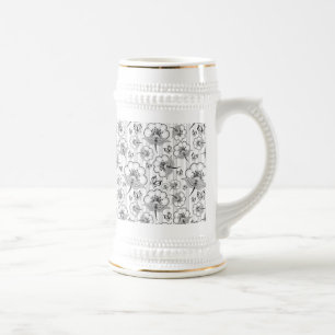 Süße Schwarz-Weiß-Nahtlose-Blumenmuster Bierglas
