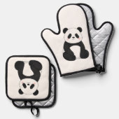 Süße Schwarz-Weiß-Panda Ofenhandschuh & Topflappen-Set (Vorderseite/Rückseite)