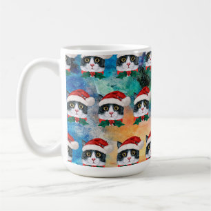 Süße Schwarz-Weiß-Weihnachtskatzen-Gesichter-Muste Kaffeetasse