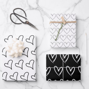 Süße schwarz-weiße Herzen Muster Valentinstag  Geschenkpapier Set