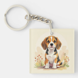 Süße schwarze braune und weiße dreifarbige Beagle- Schlüsselanhänger
