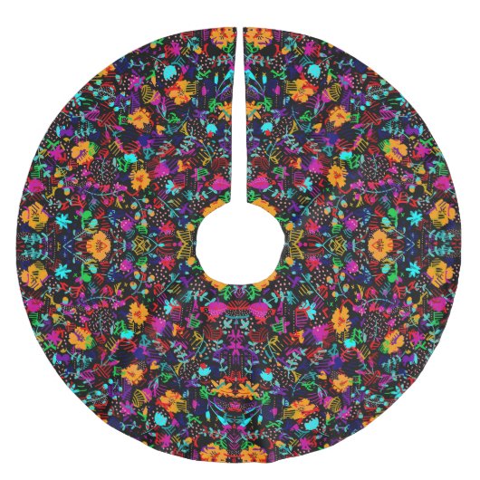 Süße schwarze bunte abstrakte Blumen Polyester Weihnachtsbaumdecke (Vorderseite)