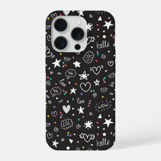 Süße schwarze Doodle-Phone-Hülle mit Herzen iPhone 15 Pro Hülle