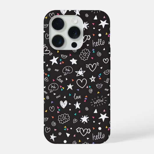 Süße schwarze Doodle-Phone-Hülle mit Herzen  iPhone Hülle (Rückseite)