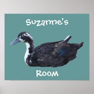Süße schwarze Ente Kinderzimmer Personalisiert Poster