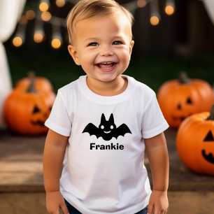 Süße schwarze Fledermaus-Jungen mit Monogramm Name Kleinkind T-shirt