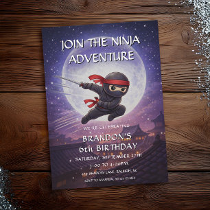Süße schwarze fliegende Ninja-Mondnacht-Kindergebu Einladung