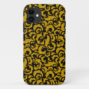 Süße schwarze goldene nahtlose Blumengestecke Case-Mate iPhone Hülle