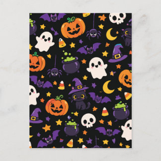 Süße schwarze Halloween-Hexenkatze Geist Kürbis Postkarte