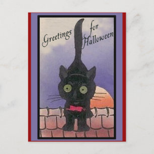 Süße schwarze Halloween-Karten mit Katze Postkarte