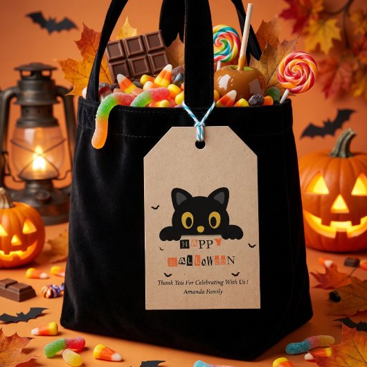 Süße schwarze Halloween-Katze Geschenkanhänger