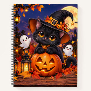 Süße schwarze Halloween-Katze Kürbis – Gruselig K Notizblock