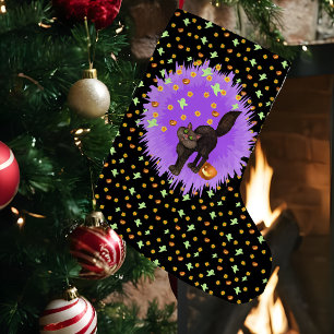 Süße schwarze Halloween-Katze Sterne Geister Kürbi Kleiner Weihnachtsstrumpf