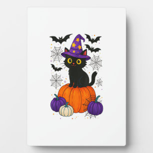 Süße schwarze Hexenkatze Kürbis Halloween Kostüm F Fotoplatte