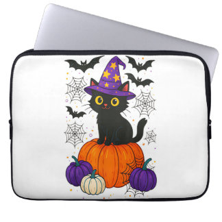 Süße schwarze Hexenkatze Kürbis Halloween Kostüm F Laptopschutzhülle