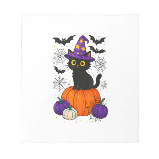 Süße schwarze Hexenkatze Kürbis Halloween Kostüm F Notizblock