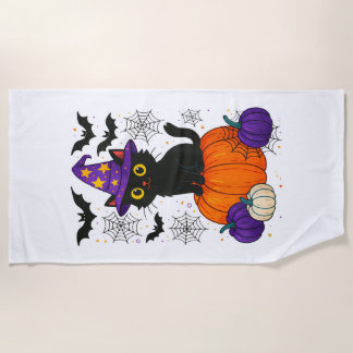Süße schwarze Hexenkatze Kürbis Halloween Kostüm F Strandtuch