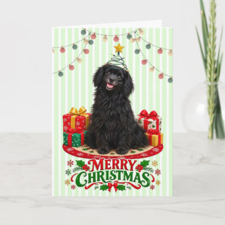 Süße schwarze Hund Weihnachtsgrußkarte Karte