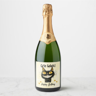 Süße schwarze Katze Alles Gute zum Geburtstag Schaumweinetikett