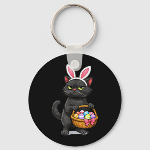 Süße schwarze Katze als Osterhase lustiger Hase Schlüsselanhänger