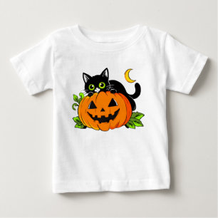 Süße schwarze Katze auf Halloween-Kürbis-Jack-O'-L Baby T-shirt