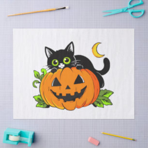 Süße schwarze Katze auf Halloween-Kürbis-Jack-O'-L Seidenpapier