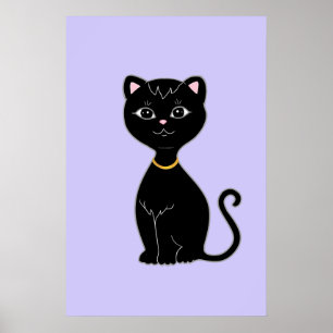 Süße schwarze Katze auf hellblauem Blausternhimmel Poster