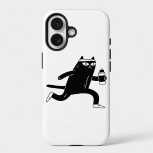Süße schwarze Katze beim Lauftraining Fitness iPhone 16 Hülle