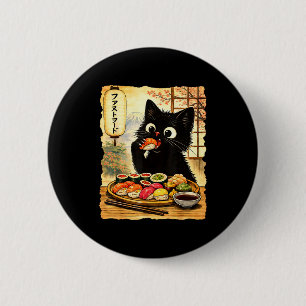 Süße schwarze Katze, die Sushi isst, Kawaii japani Button