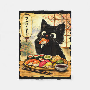 Süße schwarze Katze, die Sushi isst, kawaii japani Fleecedecke