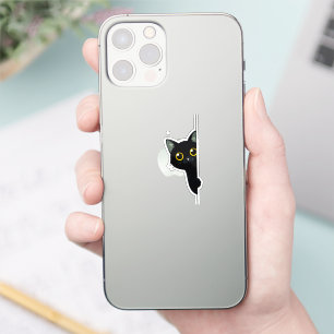 Süße schwarze Katze, die um die Ecke schaut   Lust Aufkleber