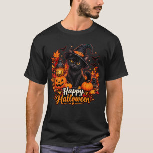 Süße schwarze Katze Frohes Halloween  T-Shirt