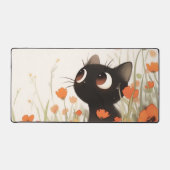 Süße schwarze Katze großes Auge orange Mohn Wiese Schreibtischunterlage (Vorderseite)