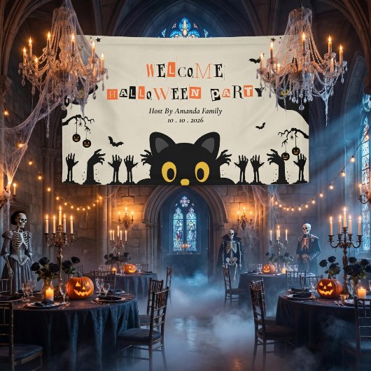 Süße schwarze Katze Halloween Banner