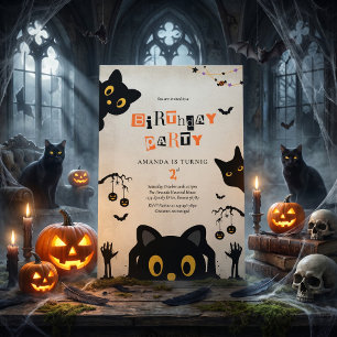 Süße schwarze Katze Halloween Geburtstag Einladung