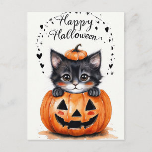 Süße schwarze Katze Halloween-Karte Frohes Hallo Feiertagspostkarte