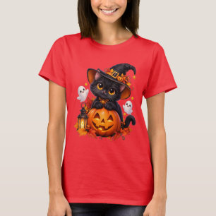 Süße schwarze Katze Halloween-Kürbis Basic T-Shirt