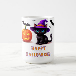 Süße schwarze Katze Halloween-Kürbis-Szene 🐈⬛ Kaffeetasse