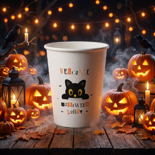 Süße schwarze Katze Halloween Pappbecher