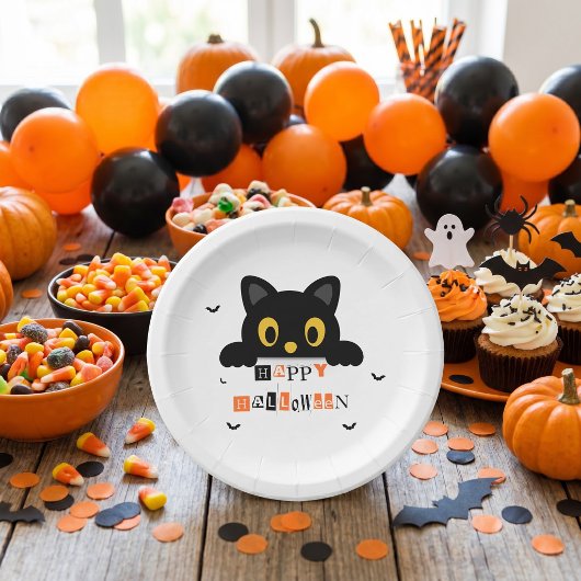 Süße schwarze Katze Halloween Pappteller