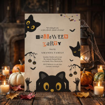 Süße schwarze Katze Halloween-Party-Einladung