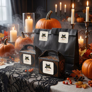 Süße schwarze Katze Halloween Quadratischer Aufkleber