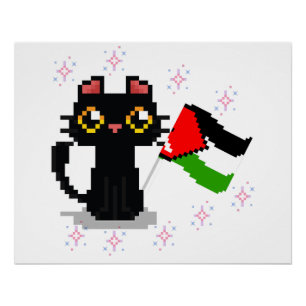 Süße schwarze Katze hält die Palästina-Flagge Poster