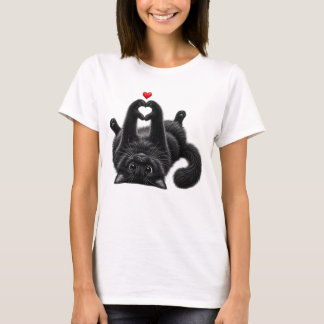Süße schwarze Katze Herz Pfoten Liebe Kitty Illust T-Shirt