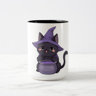 Süße schwarze Katze Hexe Halloween Kessel Zweifarbige Tasse