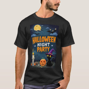 Süße schwarze Katze Hexe Halloween Nachtparty T-Shirt